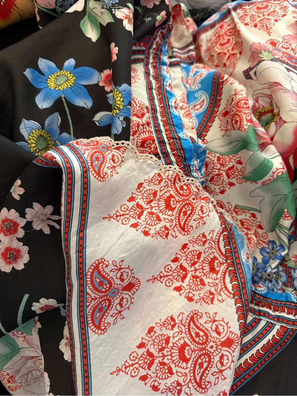 Johnny Was Multicolor Floral Patchwork Silk Handkerchief-Hem Dress - Picture 9 of 9